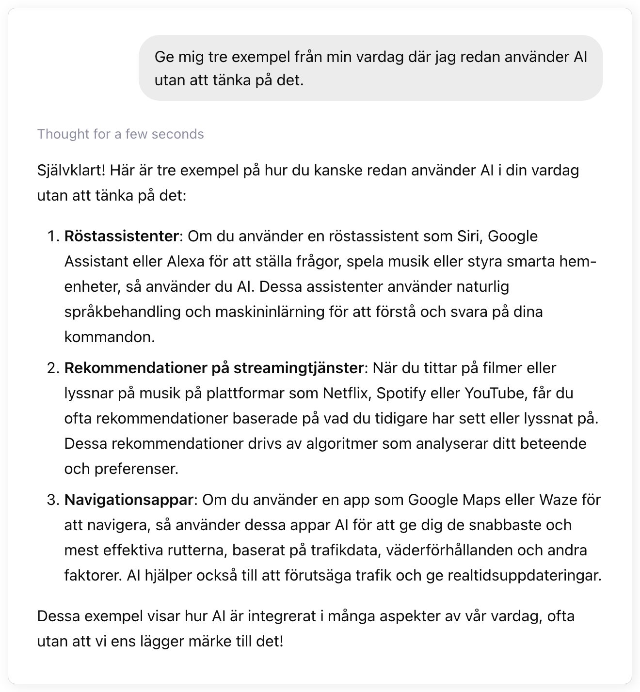 ChatGPT svarar pa prompten