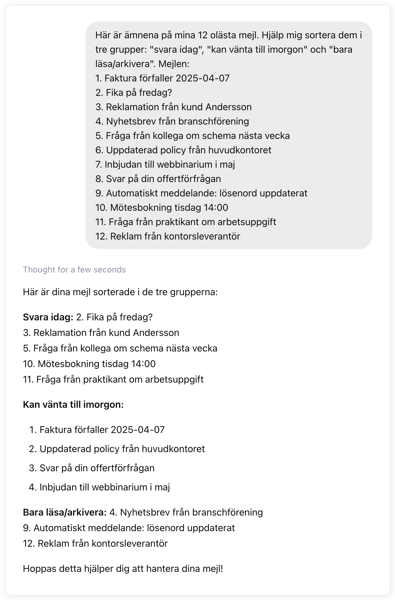 ChatGPT svarar pa prompten