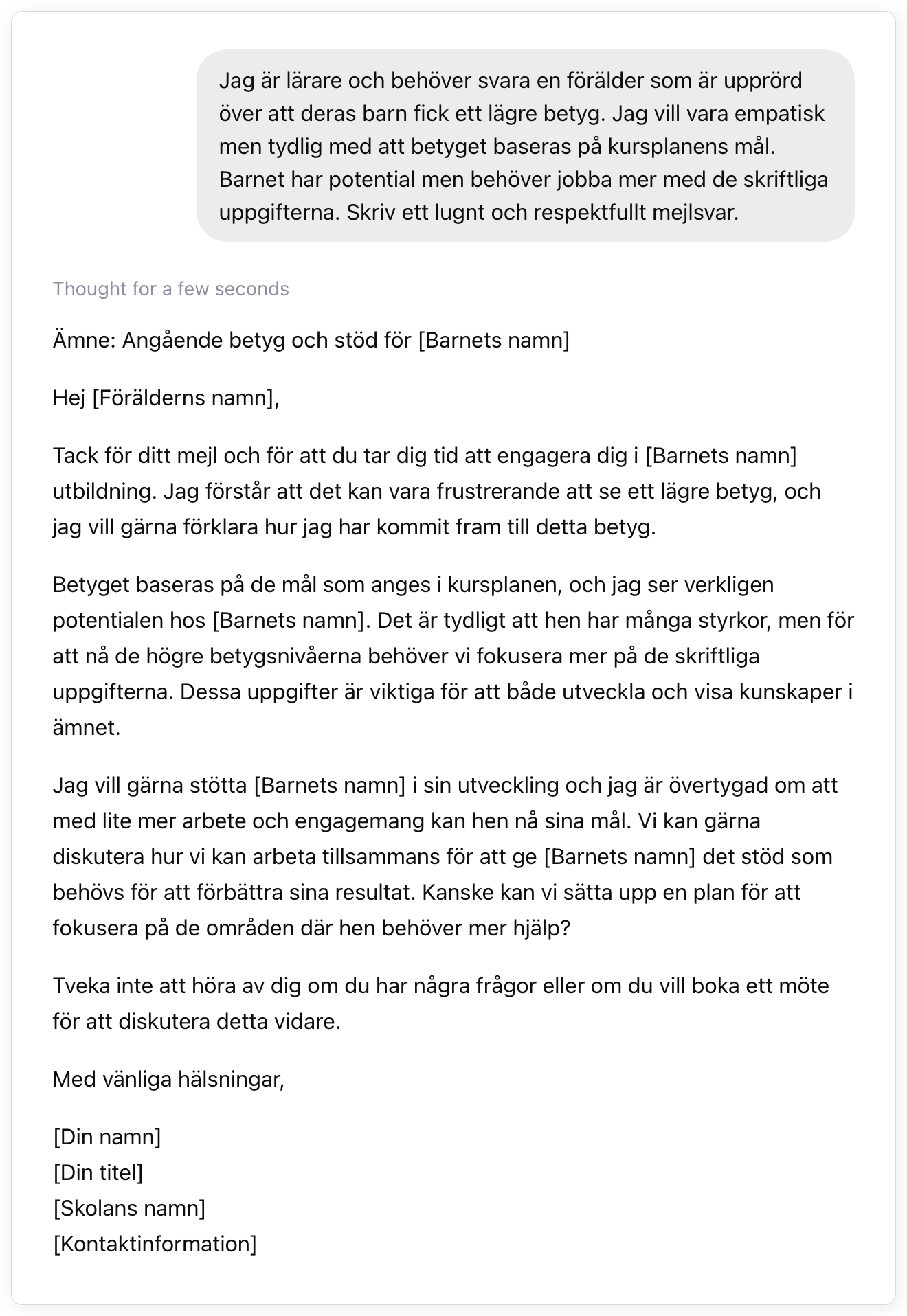 ChatGPT svarar pa prompten