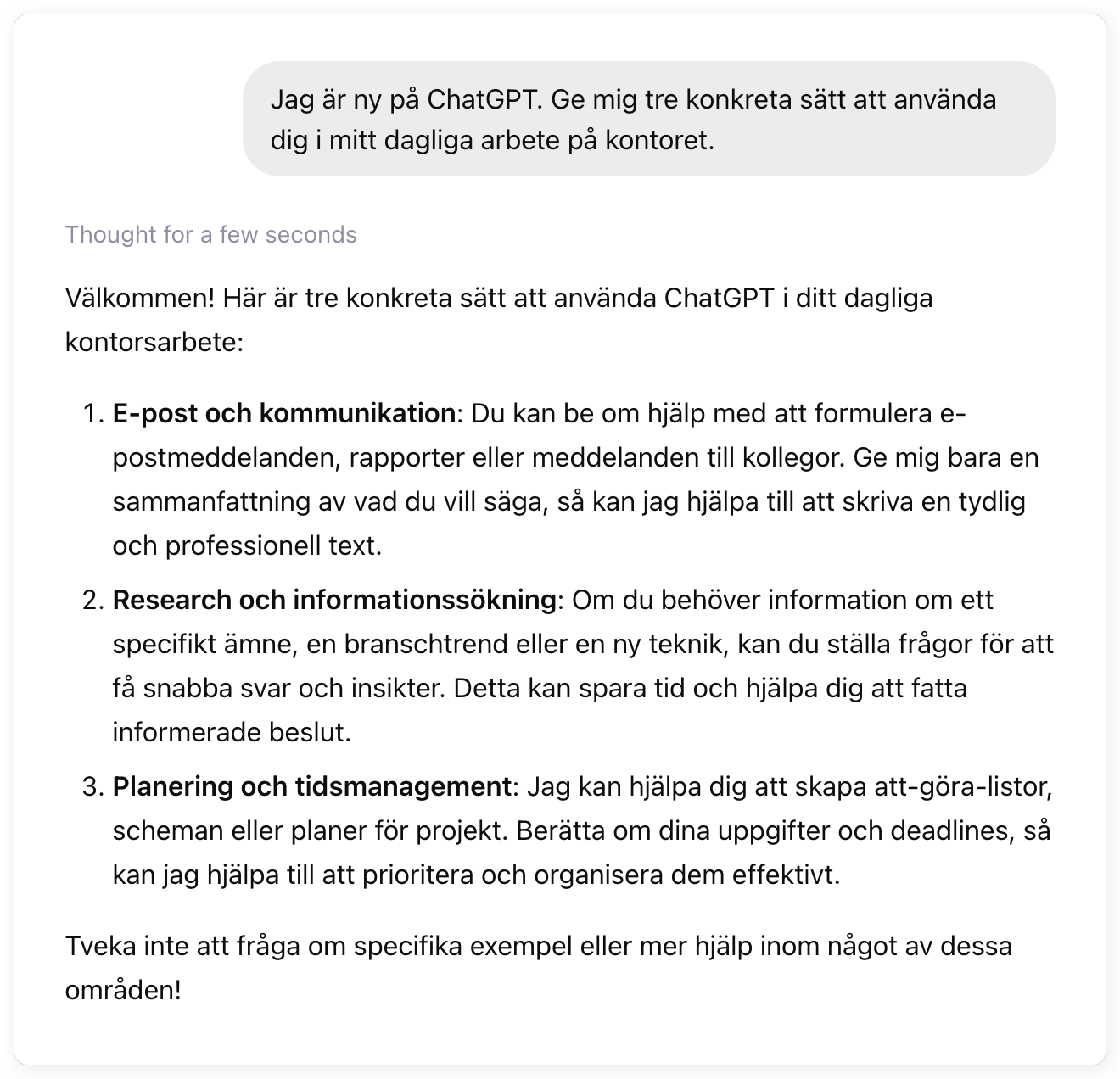 ChatGPT svarar pa prompten