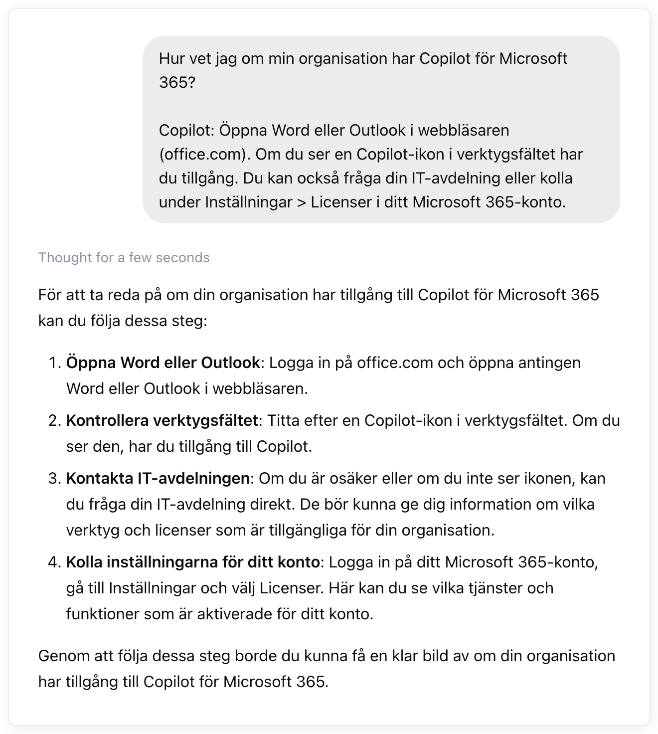 ChatGPT svarar pa prompten