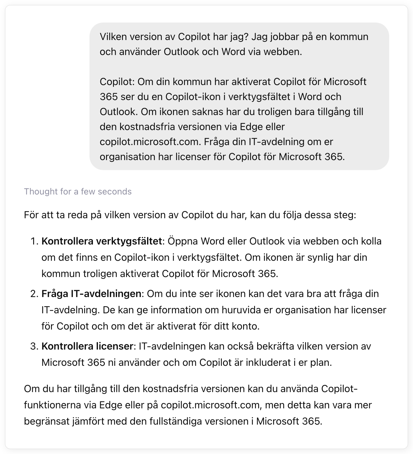 ChatGPT svarar pa prompten