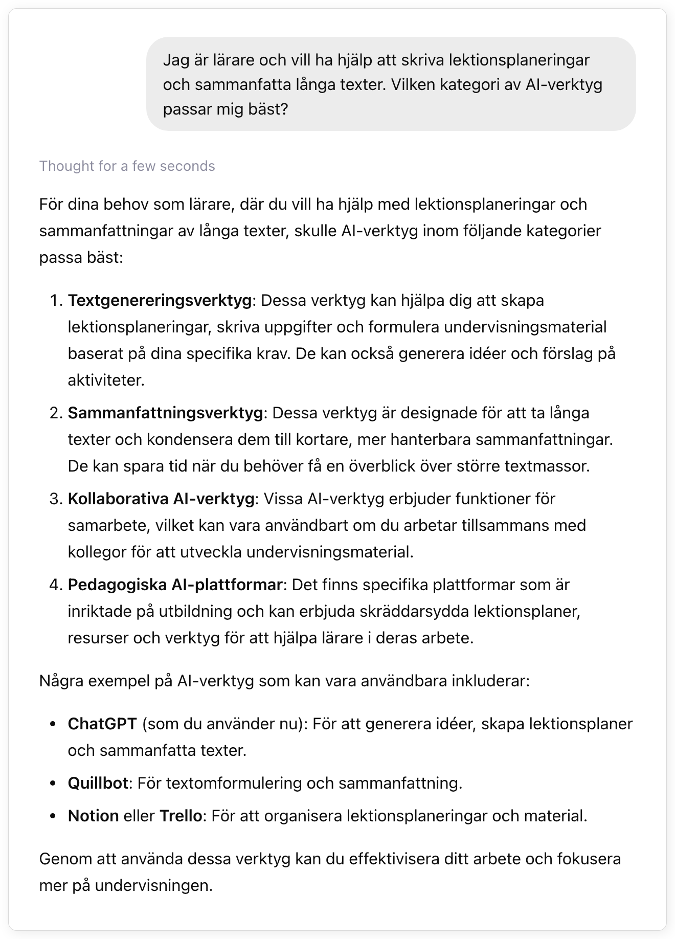ChatGPT svarar pa prompten
