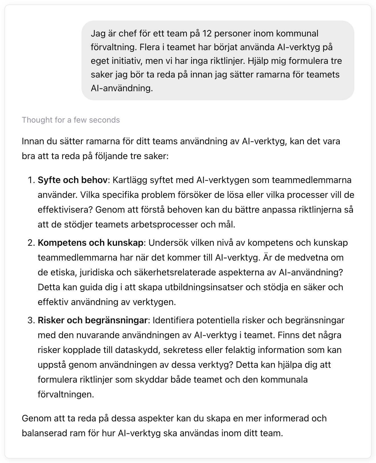 ChatGPT svarar pa prompten